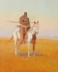 William Steve Seltzer, Inidan on horseback, oil on board