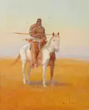 William Steve Seltzer, Inidan on horseback, oil on board