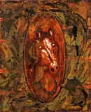 Bruno Ceccobelli, Untitled, 1988; Untitled (2), first oil, encaustic, fabric and paper collage on panel; second oil, encaustic and wood collage on press board