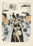 Julian Trevelyan, Henley, from Africa suite, 1966-67, Etching, aquatint, soft-ground etching in colors on wove paper