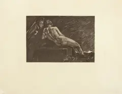 Félicien Rops, La messagère du diable; After Joan Miró 4 plates; Artist Unknown (2) Veduta del Portico di Ottavia; Title Page, from Platonic Writings of Maximus Tyrius, c. 1880, Heliogravure on wove paper