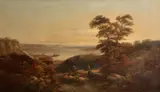 An extensive landscape, thought to be a view across the River Severn by John Joseph Barker of Bath, oil on canvas, sold Dec 2012