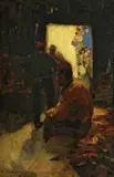 R.A. Sir Frank Brangwyn, A shoe shop, Constantinople, oil on panel