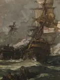 R.A. Sir Frank Brangwyn, The Brunswick caught anchors with her enemy, circa 1893, oil on board