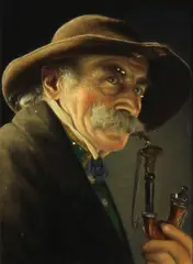 An old gentleman with a pipe; An elderly woman wearing a fur hat (a pair) by Christian Heuser, sold Dec 2012