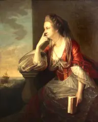 Tilly Kettle, A portrait of a lady, thought to be Maria, Duchess of Gloucester, three-quarter length, seated by a balustrade, a sailing ship in the distance, oil on canvas