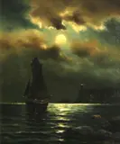 Nels Hagerup, Ship in moonlight, oil on canvas