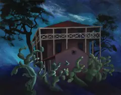 Marion Parsons, House with cactus, oil on masonite