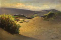 Willard E. Worden, Sand dunes and wildflowers, oil on board