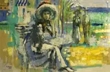Germano Russo, Seated woman in a park, 1966, oil on masonite