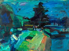 Terry St. John, Figure in Blue, Berkeley Marina, 1995, oil on canvas