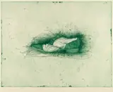 Jim Dine, Shoe (second state) (W.C. 104), 1973, Etching in green on Japanese paper, the second state (of 3)