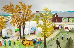 Grandma Moses, Thanksgiving, oil on pressed wood