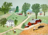Grandma Moses, Plowing, oil on pressed wood