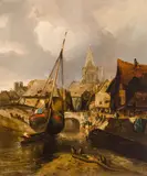 Thomas Moran, Fishing Village, oil on canvas