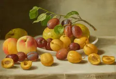 John F. Francis, Still Life with Peaches, Plums and Apples, oil on canvas
