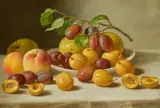 John F. Francis, Still Life with Peaches, Plums and Apples, oil on canvas