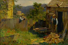 Edward Henry Potthast, Chopping wood, oil on canvas