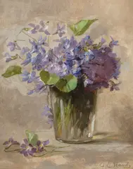 Still Life of Violets by Anna Eliza Hardy, oil on canvasboard, sold Nov 2012