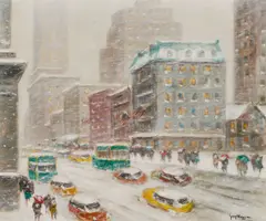Looking Down Fifth Avenue by Guy Carleton Wiggins, oil on canvas, offered Nov 2012