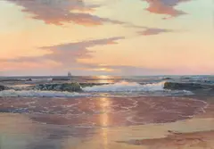Warren Sheppard, Sunrise on the shore, oil on canvas