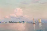 Warren Sheppard, Sailboat in bay, oil on canvas
