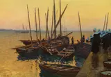 Lionel Walden, Fishing Boats along the Pier, oil on canvas