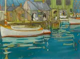 Jane Peterson, The Boat Landing, gouache and charcoal on paper