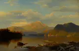Hermann Fuechsel, Lake scene at sunset, oil on canvas