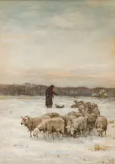 Horatio Walker, Shepherd and Sheep, gouache and watercolor on paper
