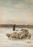 Horatio Walker, Shepherd and Sheep, gouache and watercolor on paper