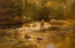 George Inness, Jr., Gentleman Fishing, oil on board