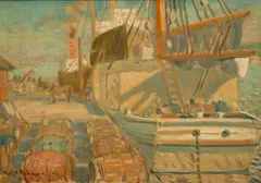 Montreal Harbor by Albert H. Robinson, oil on canvas, offered Nov 2012