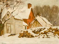 Horatio Walker, Farmyard Winter, oil on board