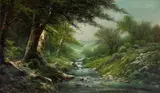 Ransome Gillett Holdridge, Stream through a wooded landscape
