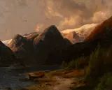 Hermann Herzog, Mountain lake, oil on canvas