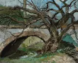 Joseph Raphael, Old stone bridge, oil on canvas board