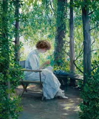 Guy Rose, Woman sewing, oil on canvas