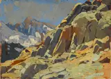 Rocky crags by Edgar Alwin Payne, oil on board, sold Dec 2012