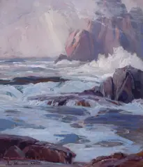 Rocky coast by Jack Wilkinson Smith, oil on board, sold Dec 2012