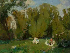 Picnic on the grass by Edouard Vysekal, oil on canvas, sold Dec 2012