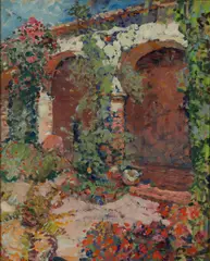 Norman S. Chamberlain, Chamber in Mission San Juan Capistrano, oil on canvas board