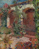 Norman S. Chamberlain, Chamber in Mission San Juan Capistrano, oil on canvas board