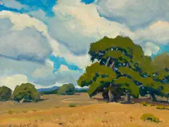 Arthur Hill Gilbert, Oaks in sunshine, oil on canvas affixed to board