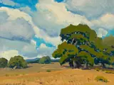 Arthur Hill Gilbert, Oaks in sunshine, oil on canvas affixed to board