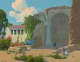 Visitors to Mission San Juan Capistrano by Elmer Wachtel, oil on canvas, offered Dec 2012