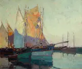 Sailboats at anchor by Edgar Alwin Payne, oil on canvas, sold Dec 2012
