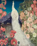 Jessie Arms Botke, Peacock and hollyhocks