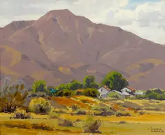 Hillside houses by Sam Hyde Harris, oil on canvas board, sold Dec 2012