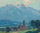 Swiss village scene by Edgar Alwin Payne, oil on canvas, sold Dec 2012